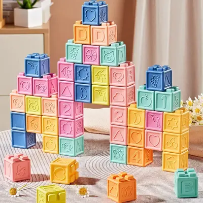 Baby Blocks,toddler blocks,Stacking & Building Toys For Babies, 8/16/24 Soft & Educational Blocks- Numbers, Shapes, bab...