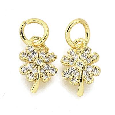 Clover Brass Micro Pave Clear Cubic Zirconia Pendants