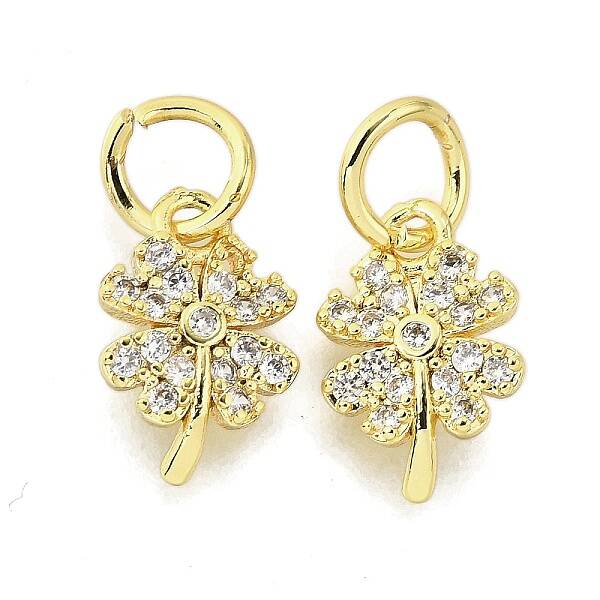 Clover Brass Micro Pave Clear Cubic Zirconia Pendants