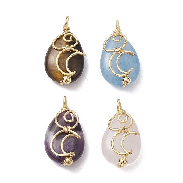 Natural Mixed Gemstone Copper Wire Wrapped Pendants