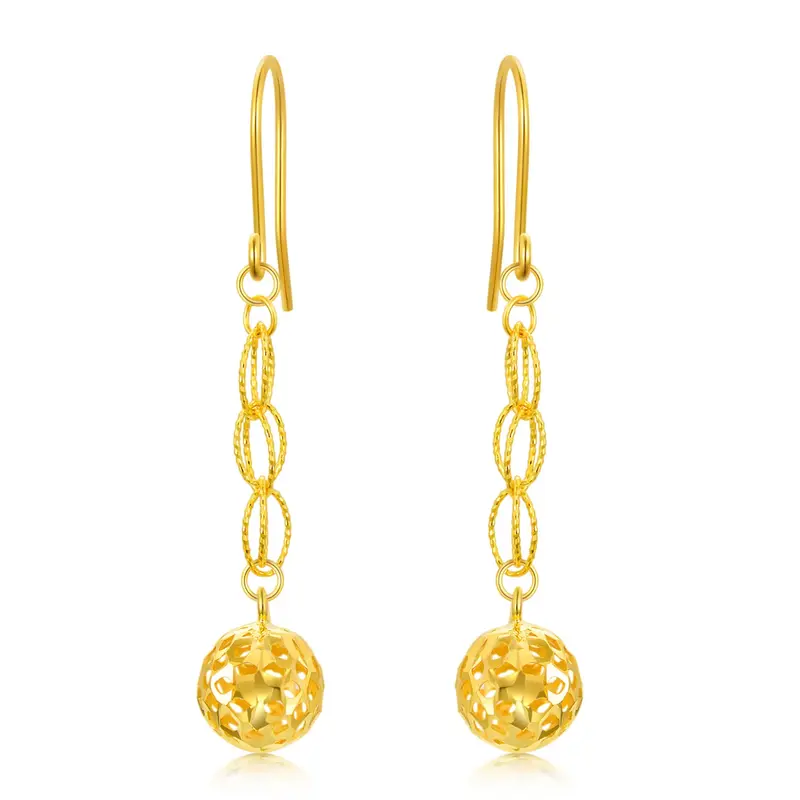 18K Gold Round Drop Earrings