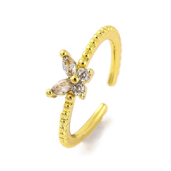 Butterfly Brass Glass Open Cuff Ring for Women