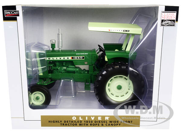 Oliver 1850 Diesel Wide Front Tractor with ROPS and Canopy Green with Light Green Top \