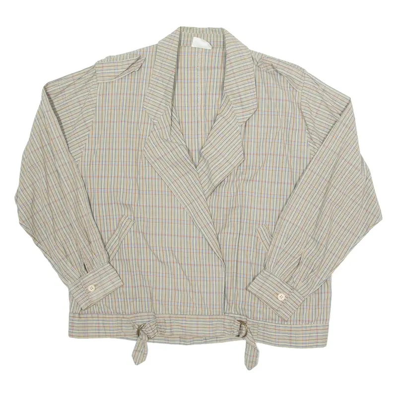 Womens Wrap Blouse Brown V-Neck Long Sleeve Check XL