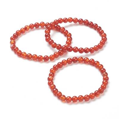Natural Red Agate Beaded Stretch Bracelets