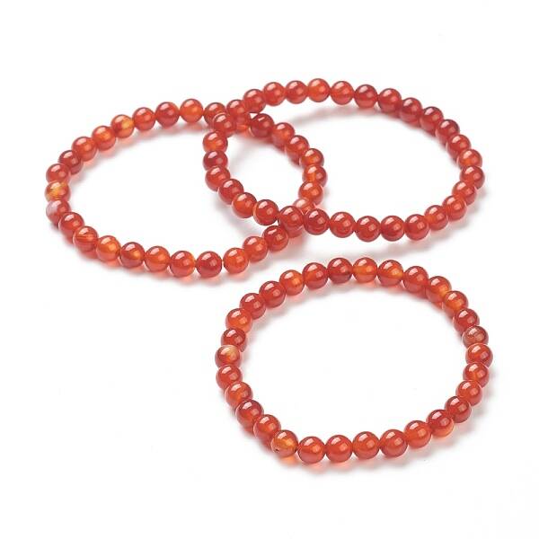 Natural Red Agate Beaded Stretch Bracelets