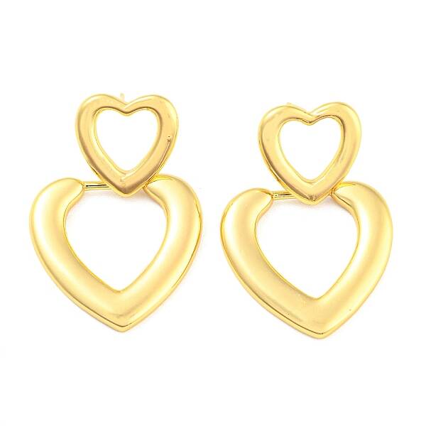 Rack Plating Brass Hollow Heart Dangle Stud Earrings