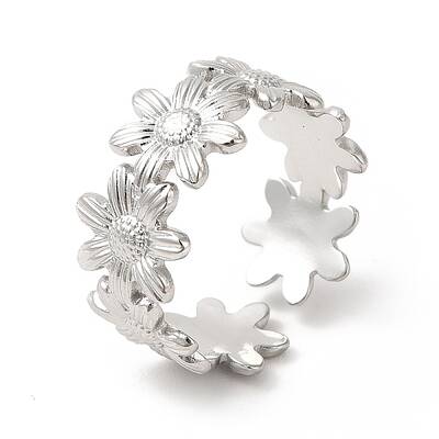 Non-Tarnish 304 Stainless Steel Sunflower Open Cuff Ring for Women