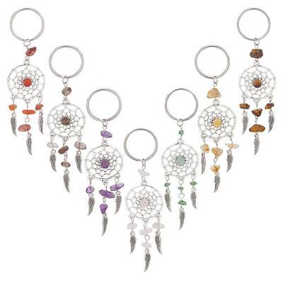 14Pcs 7 Colors Woven Net/Web with Wing Tibetan Style Alloy Keychain