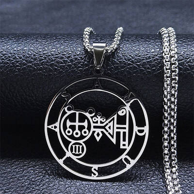304 Stainless Steel Demon Seal Sigil Pendant Necklaces