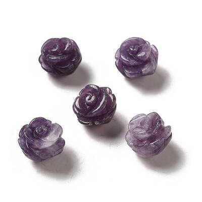 Natural Lepidolite/Purple Mica Carved Flower Scattered Beads