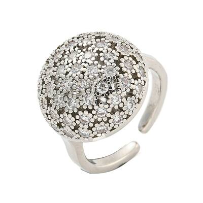 Real Platinum Plated Brass Micro Pave Clear Cubic Zirconia Cuff Rings
