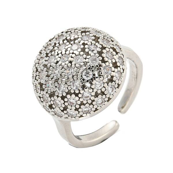Real Platinum Plated Brass Micro Pave Clear Cubic Zirconia Cuff Rings