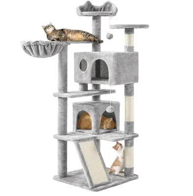 Topeakmart 57-inch Multi-Level Cat Tree Tower with Scratching Posts, Cat Condo and Basket Kitten Activity Center