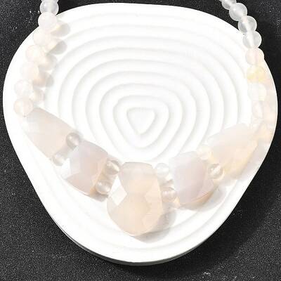 Natural White Agate Faceted Bib Graduated Beaded Necklaces for Women