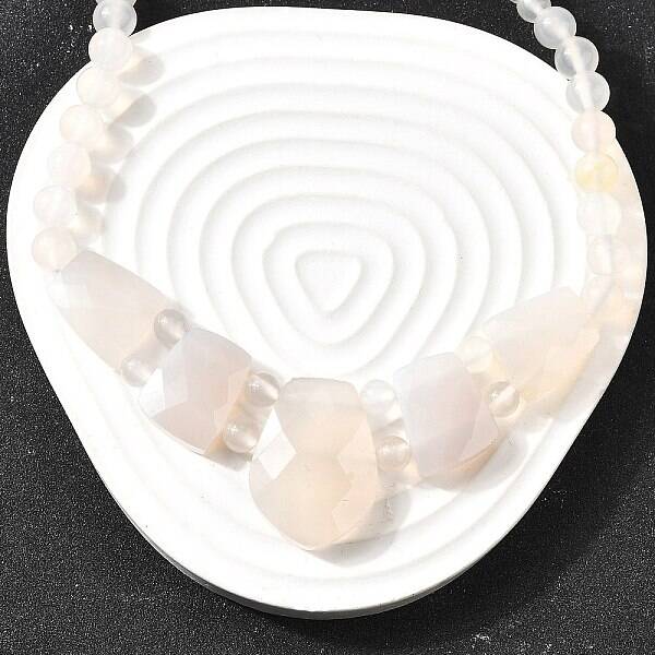 Natural White Agate Faceted Bib Graduated Beaded Necklaces for Women