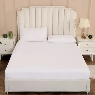 Multi-size Solid Color Fitted Sheet & Pillowcase Without Filler, 3pcs/set Bedroom Accessories, Elastic Comfortable Smooth Mat...