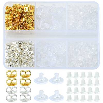 400Pcs 4 Style Iron & Plastic Ear Nuts