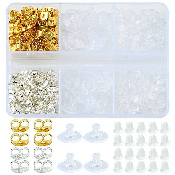400Pcs 4 Style Iron & Plastic Ear Nuts