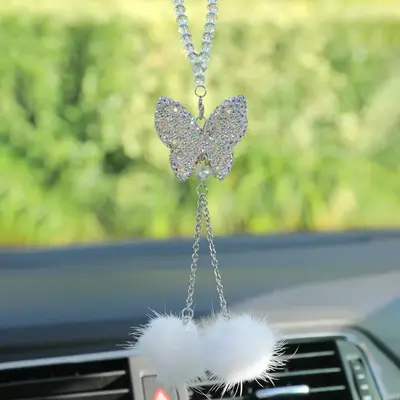 Artificial Crystal Butterfly Design Car Pendant for Summer, Car Accessories for Girls, Car Stuff, Truck Accessories, Glitter...