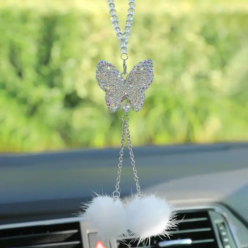 Artificial Crystal Butterfly Design Car Pendant for Summer, Car Accessories for Girls, Car Stuff, Truck Accessories, Glitter...