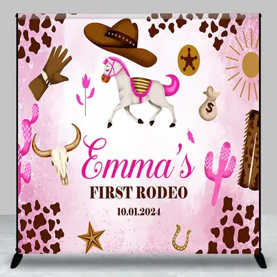 Personalized Pink Cowgirl 1St Birthday Backdrop - Aperturee
