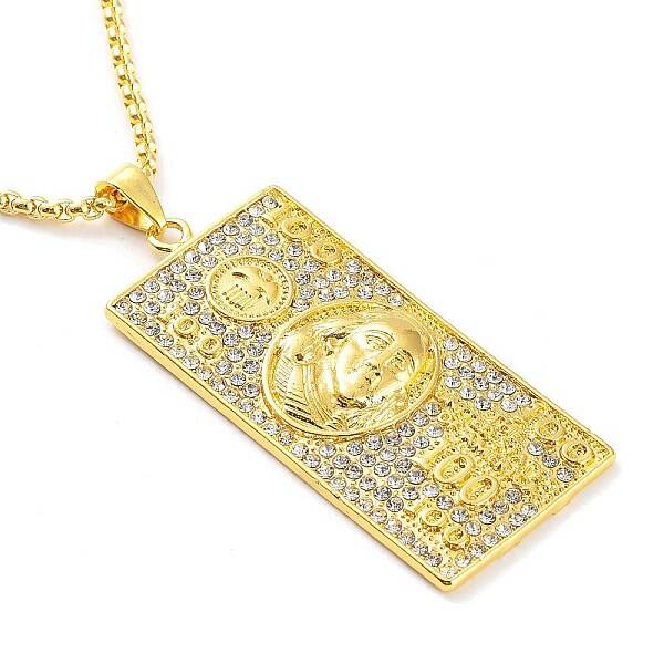 Golden Alloy Rhinestone Pendant Necklaces