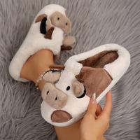 Cute plush womens slippers, cartoon plush warm cow slippers, fun for girls, novel soft cotton slippers, womens winter home sh...