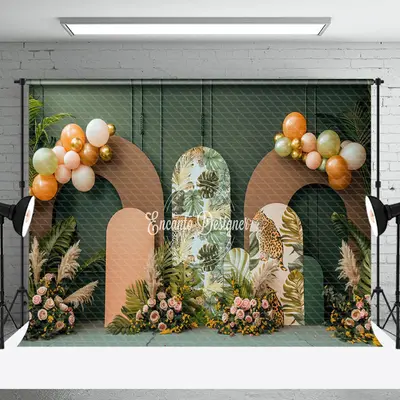 Tribal Plants Balloons Floral Cake Smash Backdrop - Aperturee