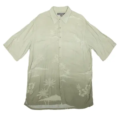 CROFT & BARROW Tall Hawaiian Shirt Green Floral Short Sleeve Mens L
