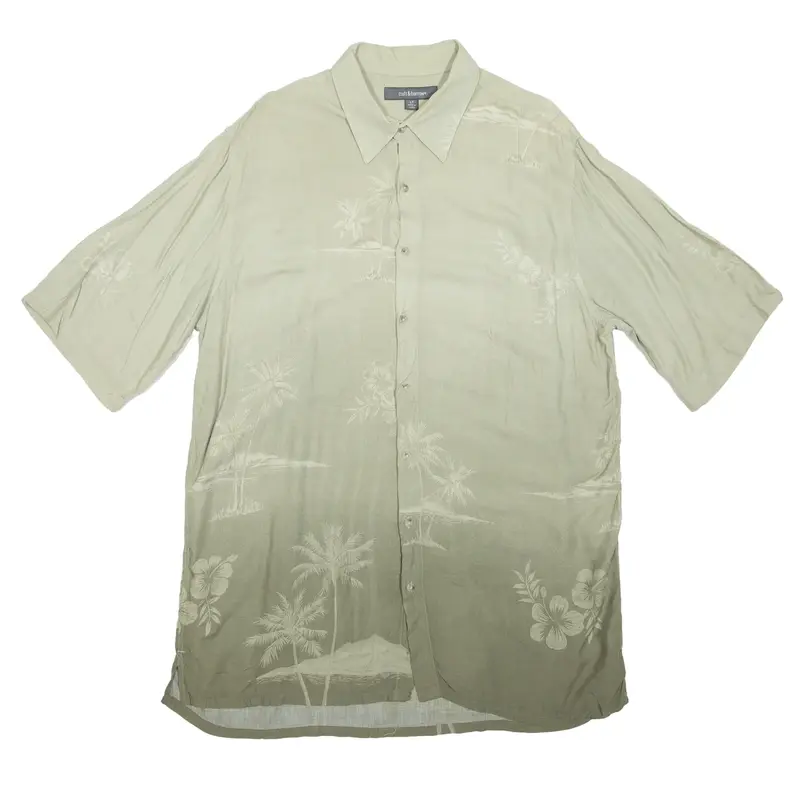 CROFT & BARROW Tall Hawaiian Shirt Green Floral Short Sleeve Mens L