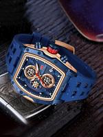 Men's Sporty Barrel Shaped Quartz Watch, Fashionable Luminous Waterproof Blue Watch with Silicone Strap, Trendy Modern Watch ...