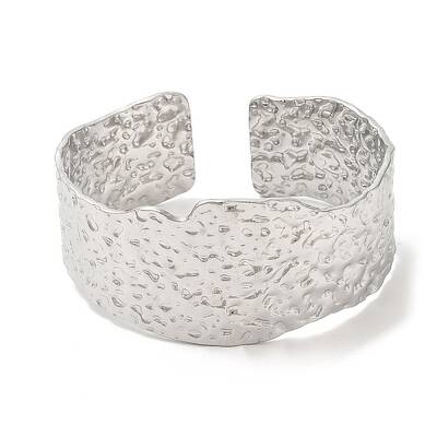Non-Tarnish 304 Stainless Steel Hammered Wide Cuff Bangles for Women