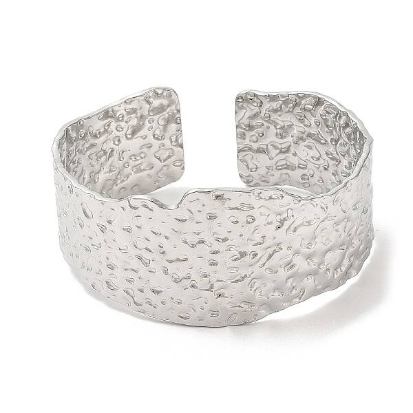 Non-Tarnish 304 Stainless Steel Hammered Wide Cuff Bangles for Women