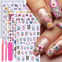 Butterfly & Flower Pattern Nail Art Sticker Set, 11pcs/set Nail Decoration Sticker with Tweezers & Press Stick and Nail File,...