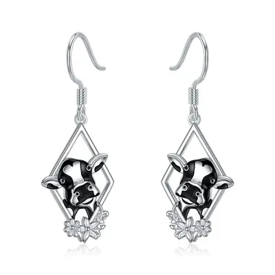 Sterling Silver Cow Drop Earrings