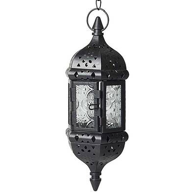 Lantern Shape Iron Hanging Candlestick with Glass Candleholde