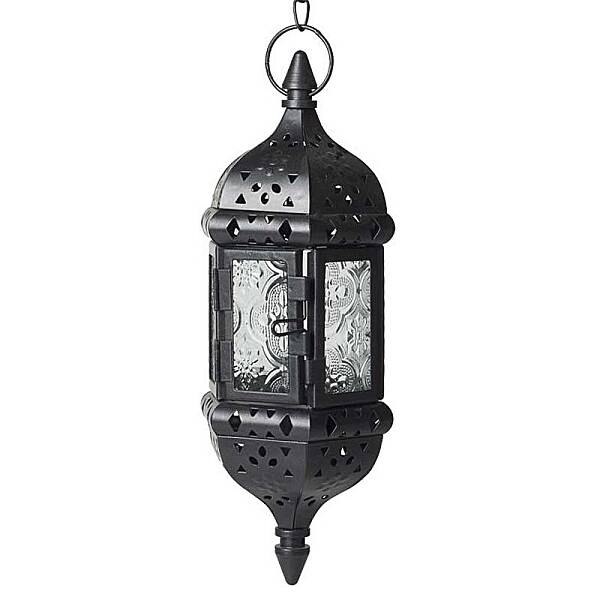 Lantern Shape Iron Hanging Candlestick with Glass Candleholde