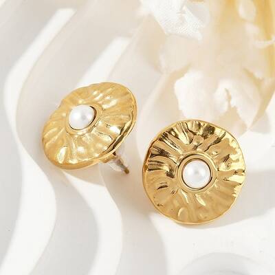 304 Stainless Steel Shell Pearl Stud Earrings
