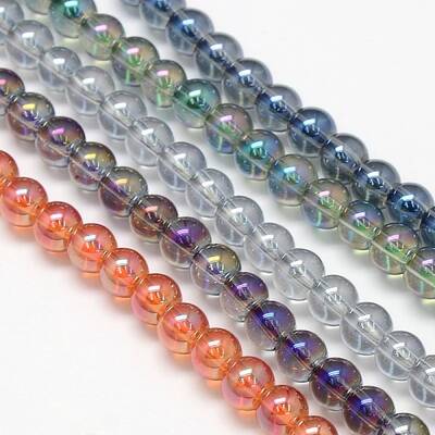 Electroplate Crystal Glass Round Beads Strands