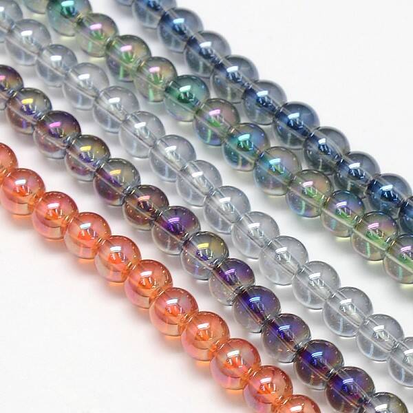 Electroplate Crystal Glass Round Beads Strands