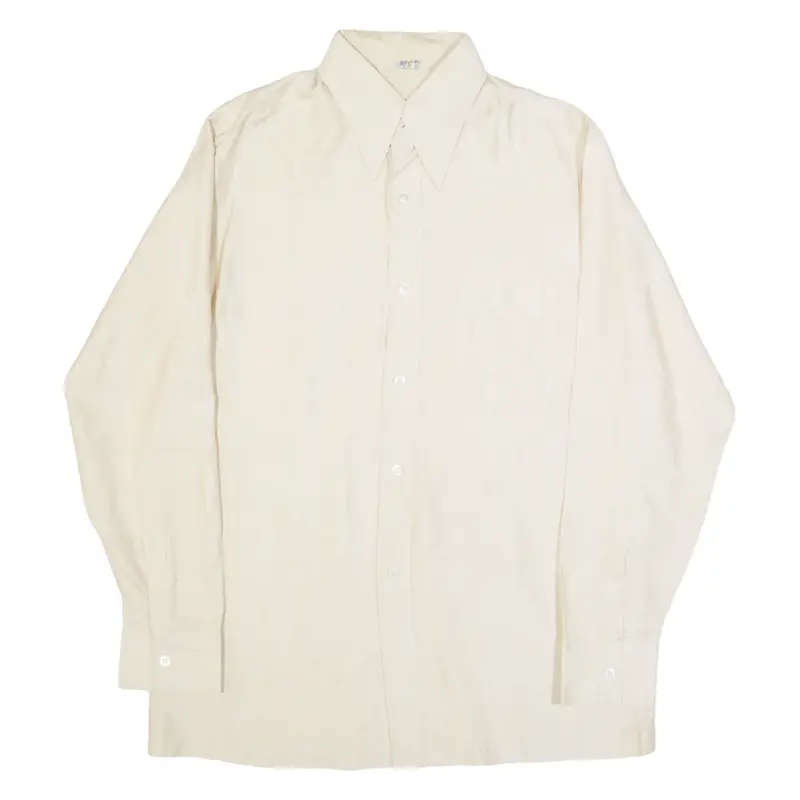 KUSHAL Mens Plain Shirt Beige Long Sleeve L