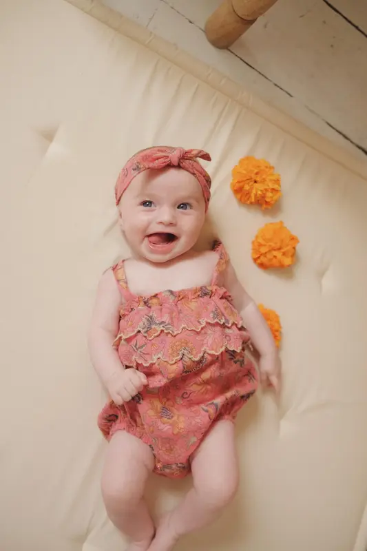 Pink baby girl romper - Bohemian Strawberry | Size: 3m