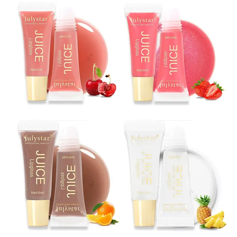 Juicy Fruity Long Lasting Lip Gloss, 4 Counts/set Moisturizing Glossy Mirror Lip Glaze Stick, Plumping Hydrate Lip Stick for ...