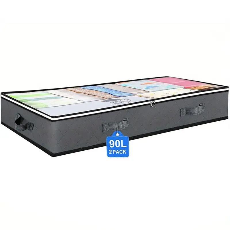 90L Under Bed Storage Containers, Closet Organizers and Storage Bins, Underbed Storage Bags with Clear Window for Blankets, S...