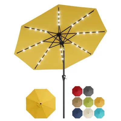 Garvee 10 ft Solar Patio Umbrella with 32 LED Lights, Outdoor Market Umbrella with Crank Lift & Tilt, UV-Resistant Canopy for...