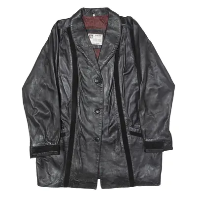 ERREDOS Womens Blazer Jacket Black Leather 90s Striped M
