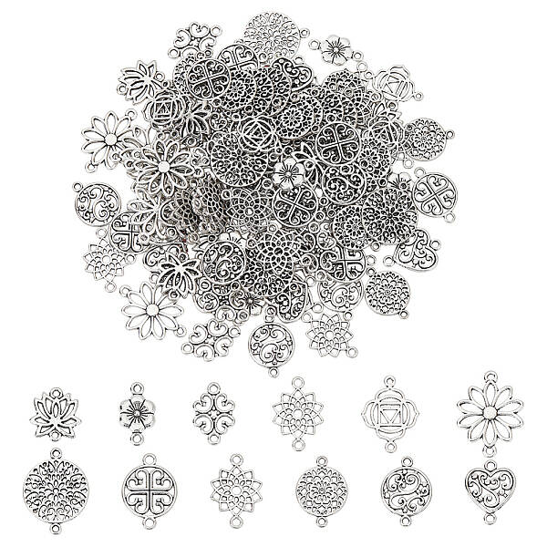 120Pcs 12 Styles Tibetan Style Alloy Connector Charms