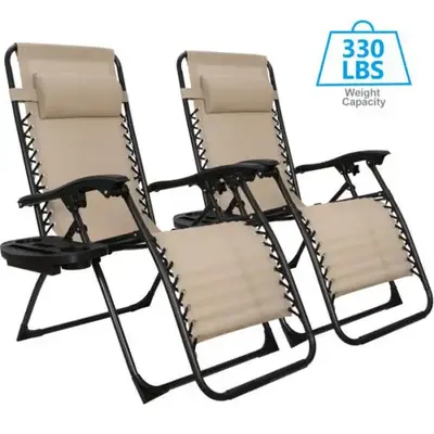 ZENSTYLE Set of 2 Zero Gravity Chairs Folding Lawn Chair Lounge Recliners with Cup Holder