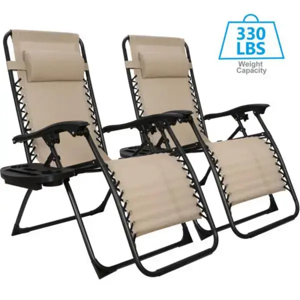 ZENSTYLE Set of 2 Zero Gravity Chairs Folding Lawn Chair Lounge Recliners with Cup Holder